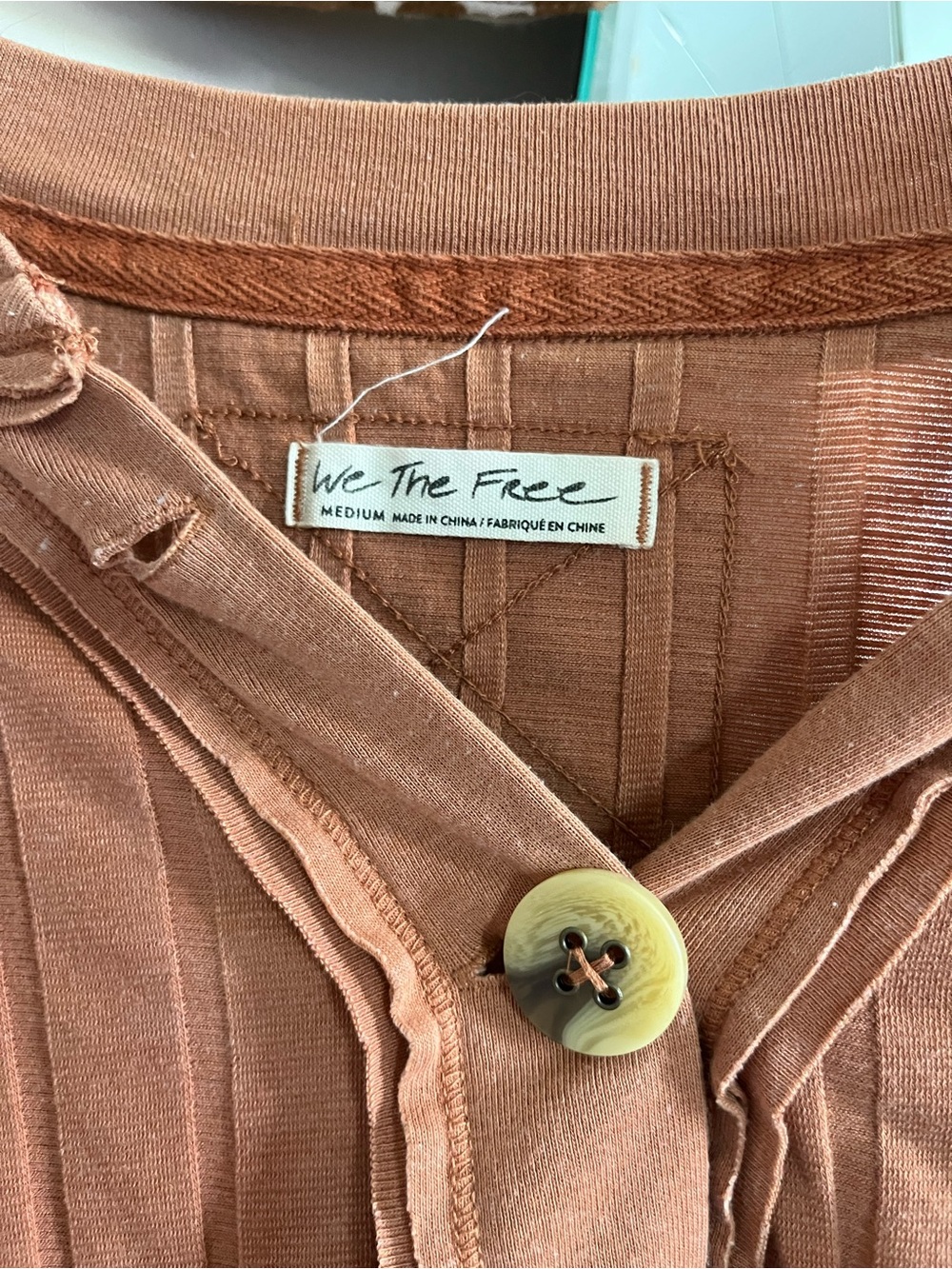 We The Free Ribbed Button Henley in Rust - Picture 3 of 3